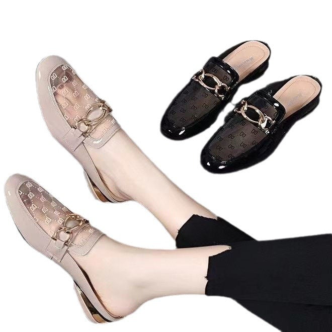 Damen Mules Elegante Transparent mit Goldene Akzente