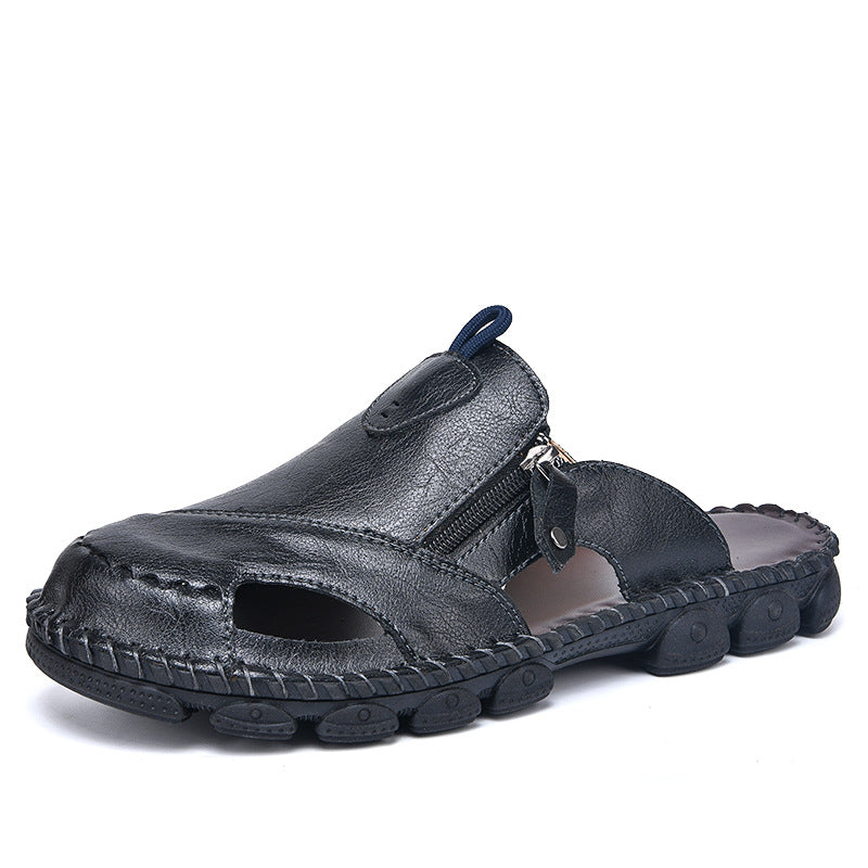 Leder-Sandalen Herren Bequem Reißverschluss Schnellverschluss Schuhe