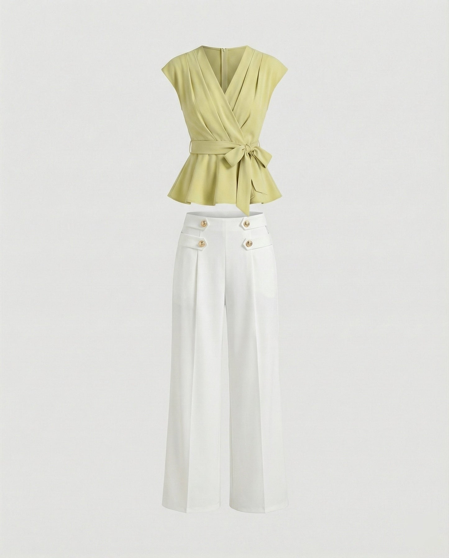 Elegantes Damen Büro Ensemble Wickelbluse mit Hose
