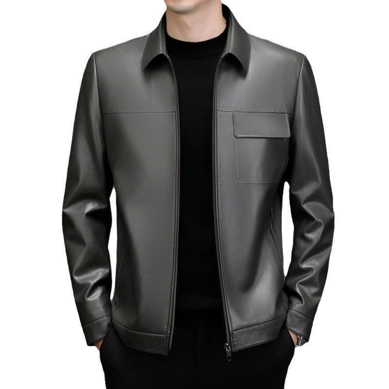 Lederjacke Herren Kunstleder Reißverschluss Taschen Schwarz