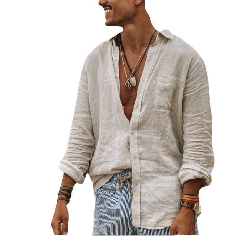 Leichte Herren Leinenbluse Sommer Bequem