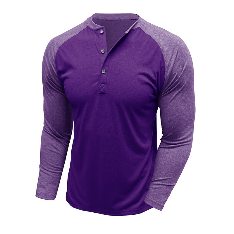 Herren Langarm-Shirt Modern mit Kontrastärmeln und Knöpfen