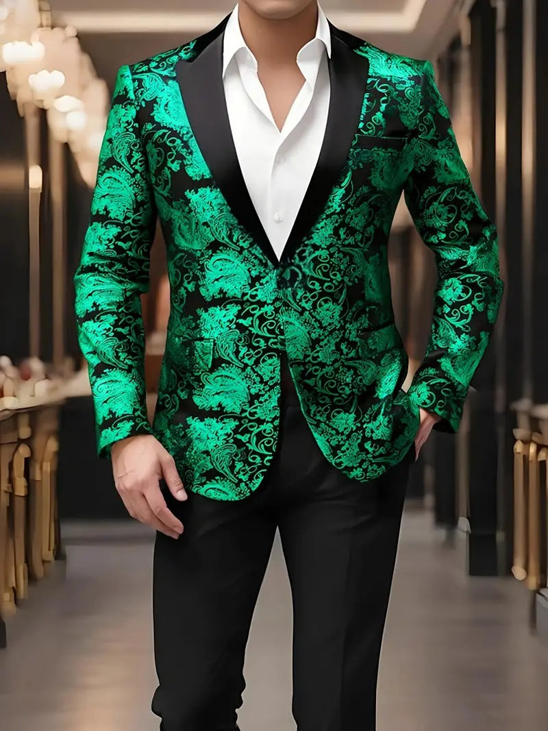 Herren Blazer Pailletten Jackett Floral Modern Glamour