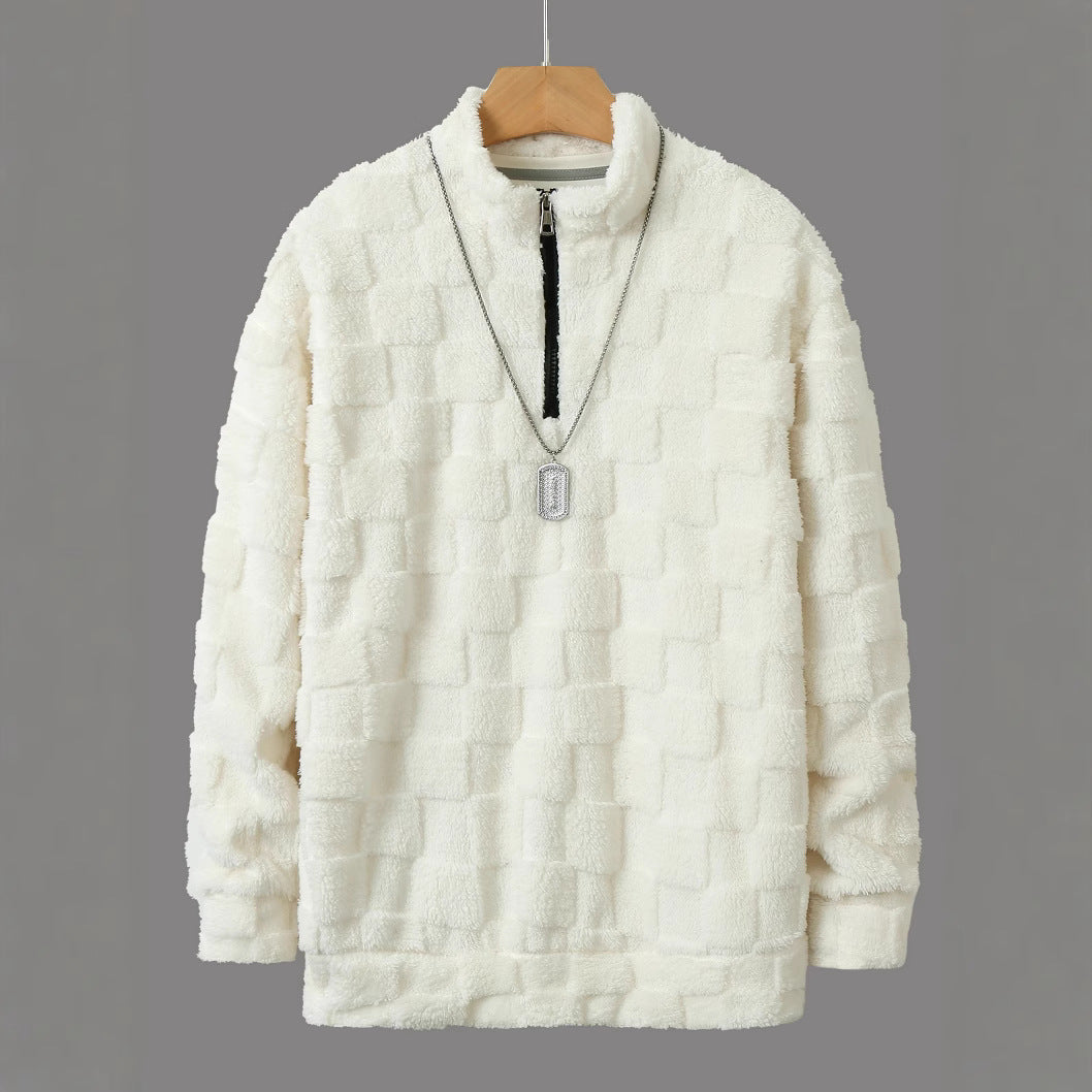 Herren Fleece-Pullover mit Reißverschluss und strukturiertem Design BerlinGlamour.