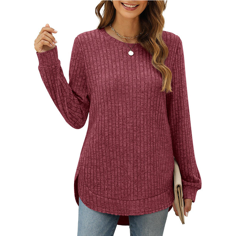 Damen Pullover Bequem Rundhals mit Schlitzen