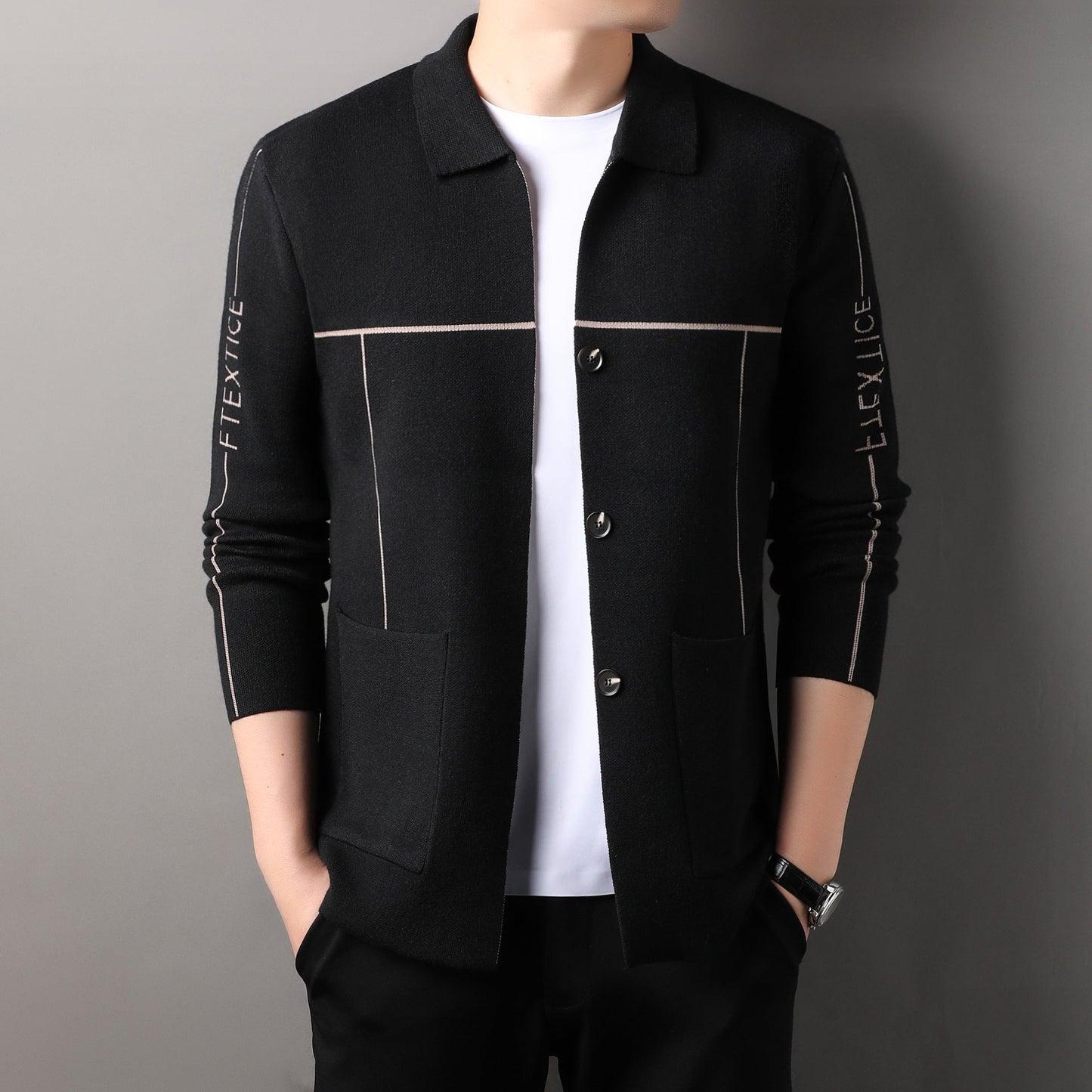 Herren Strickjacke Modisch Hochkragen Elegante Knöpfe