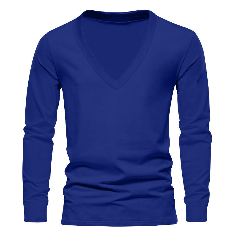 Herren T-Shirt Langarm V-Ausschnitt Bequem Baumwolle