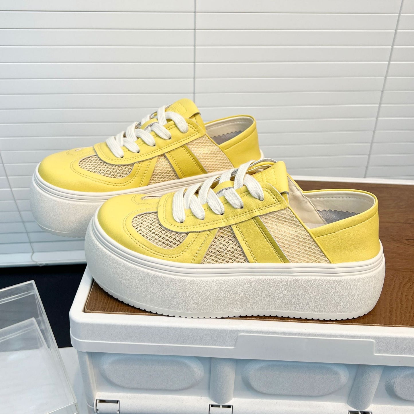 Damen Sneaker Netzstruktur Bequem Plattform Schuhe