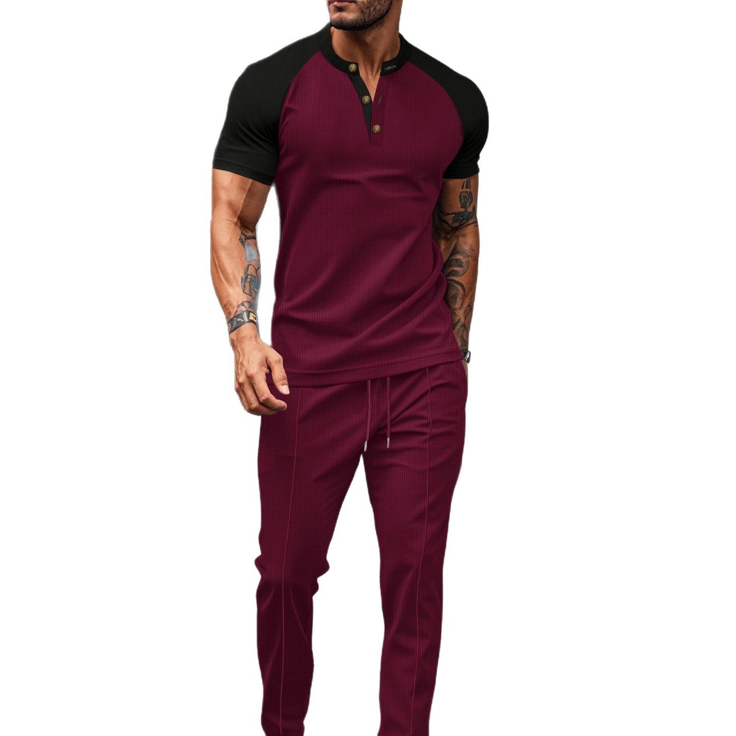 Herren Sportshirt Kurzarm mit Stehkragen und bequeme Freizeithosen