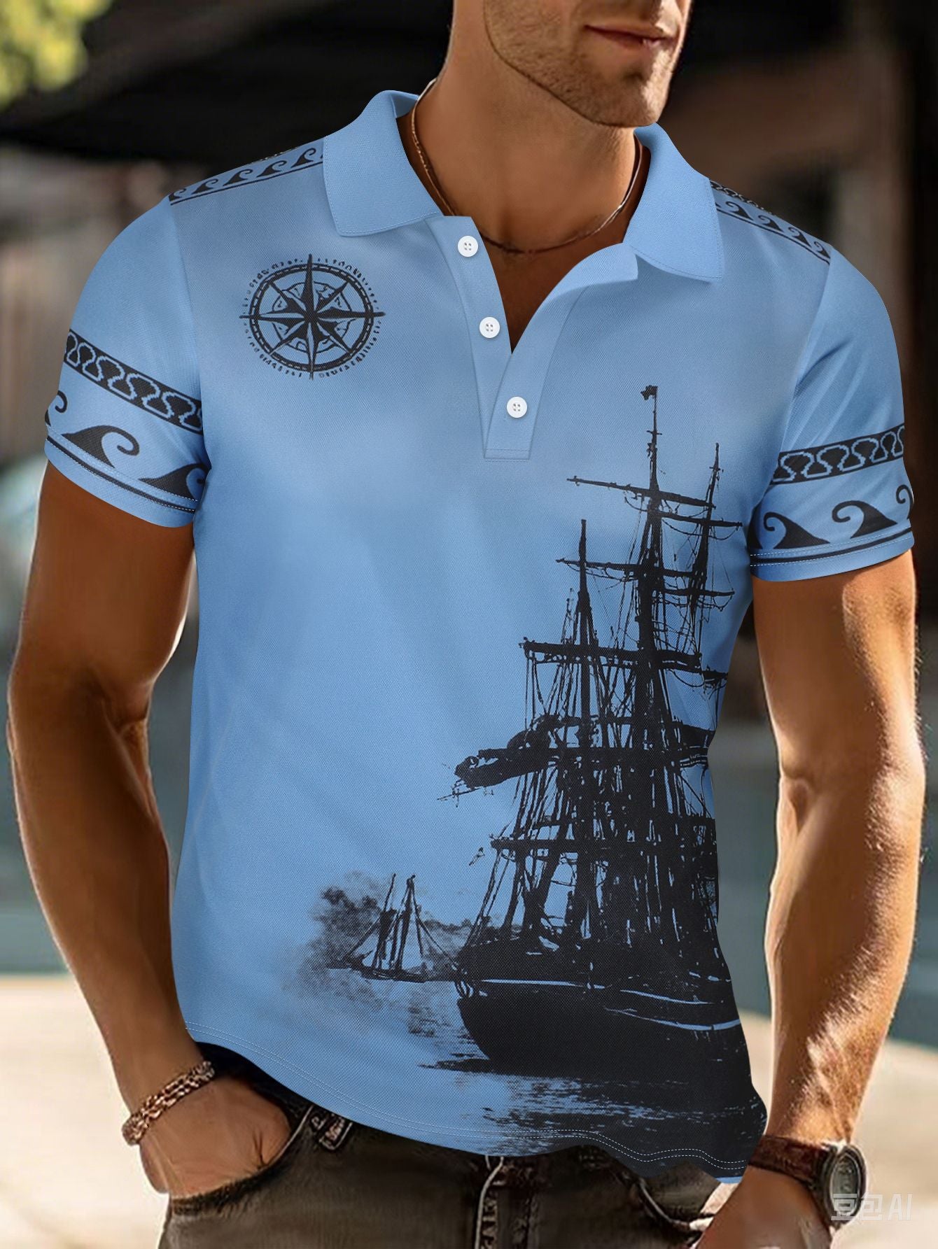 Herren Poloshirt Modern Maritim Blau