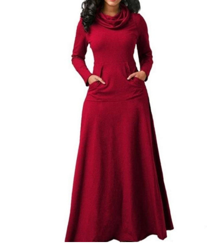 BerlinGlamour Lang Kleid mit durchgehendem Taschen-Kragen