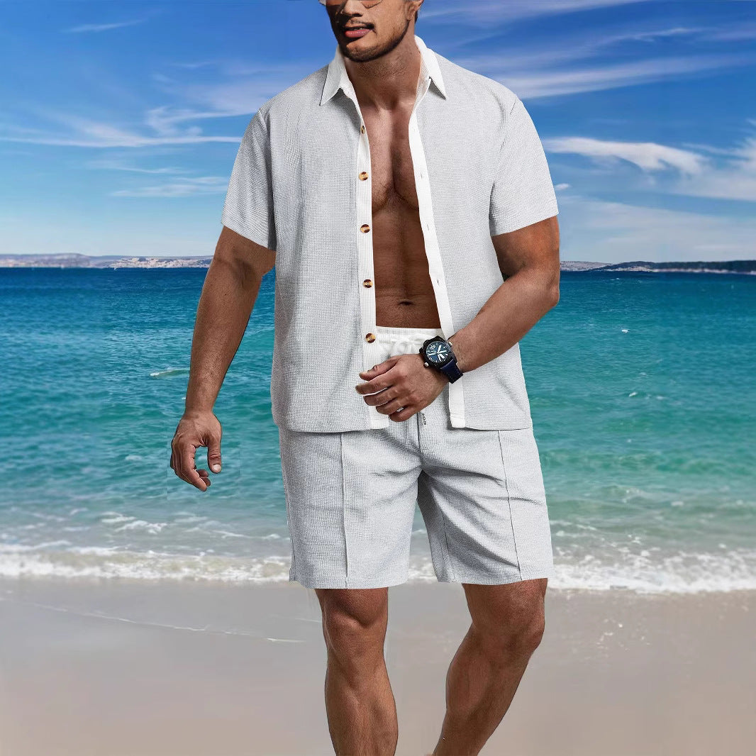 Herren Strandoutfit Atmungsaktiv Kurzarm Hemd und Bequeme Shorts