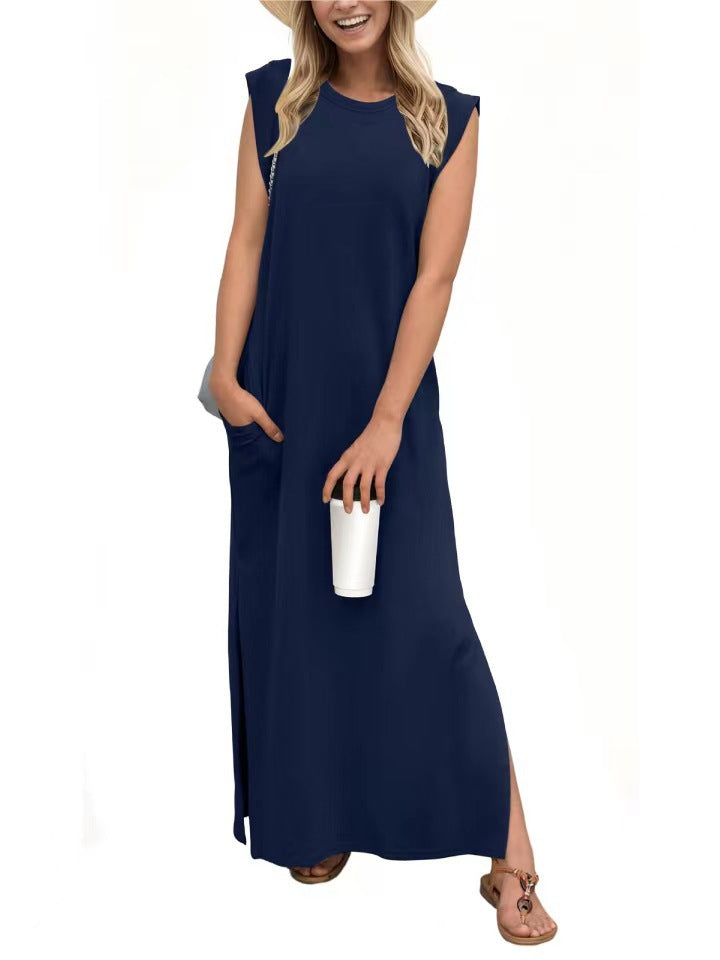 Damen Maxikleid Elegant Lang Ärmig Schlicht