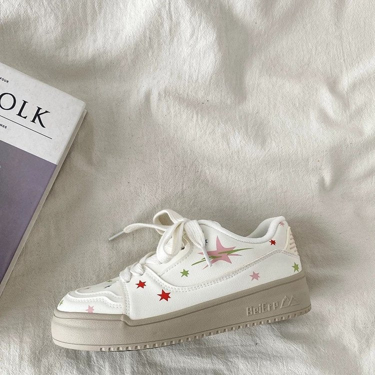 Damen Sneaker Bunt Stern Applikation Bequem