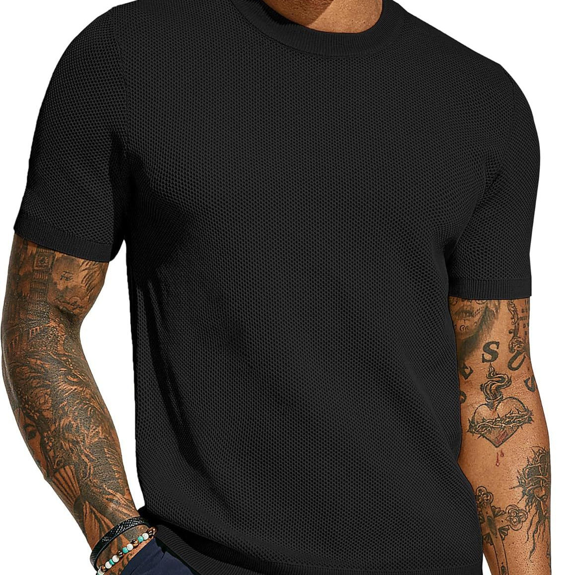 Herren Strickshirt Leicht Luftig Netzstruktur Sommer