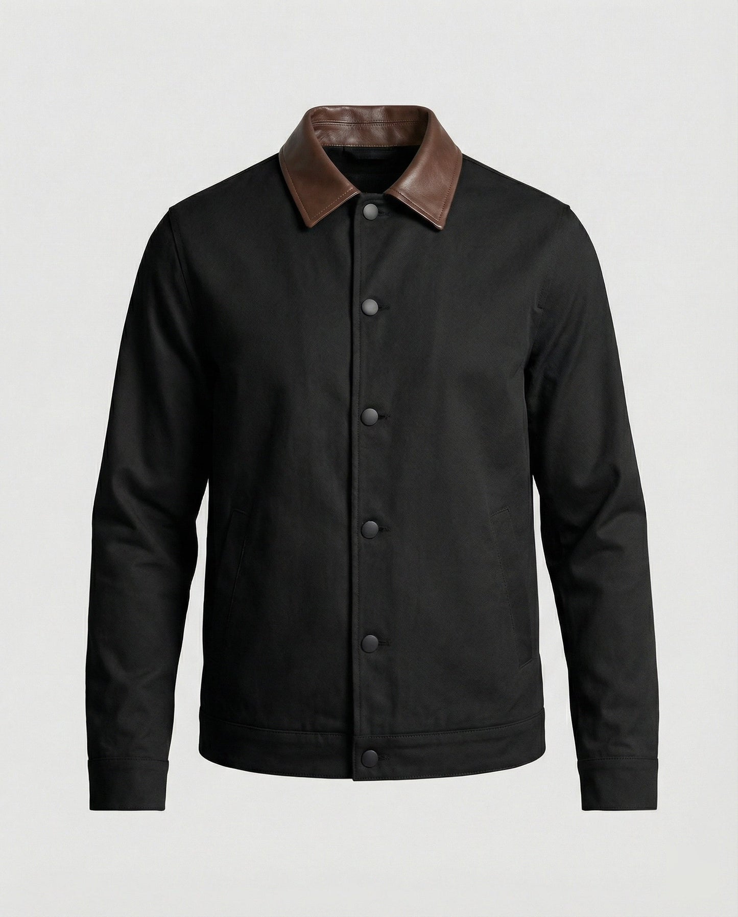 Herren Lederjacke Kurz Blouson Stil Kontrastkragen