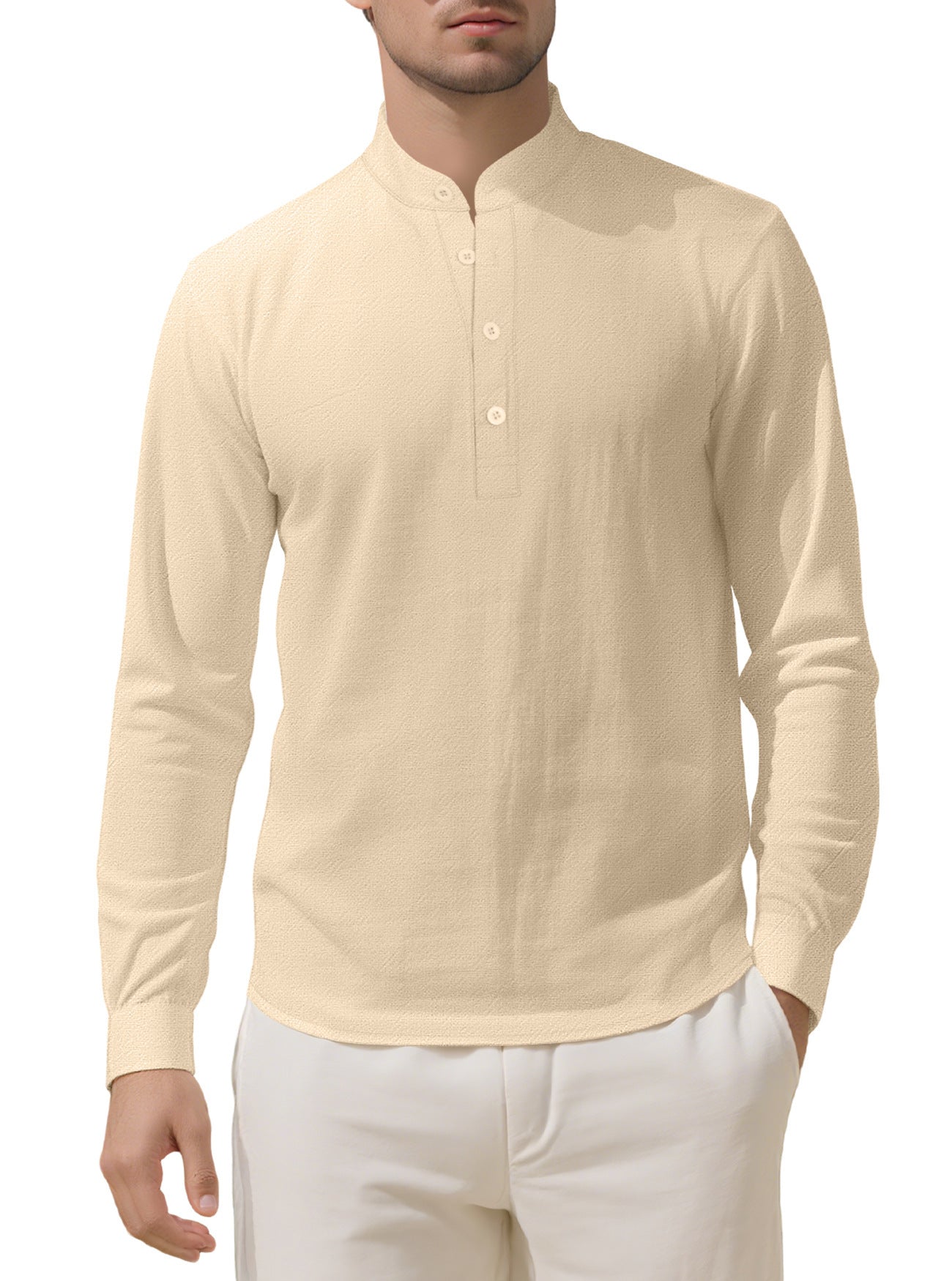 Herren Langarmhemd Elegantes Mit Stehkragen Knöpfe Modern
