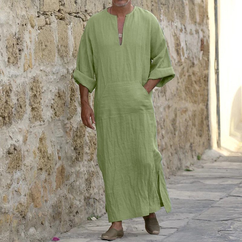 Herren Leinenkleid Lang Ärmelig Sommer