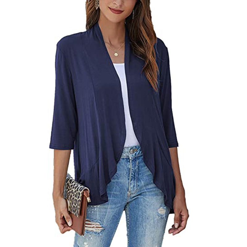 Damen Leichtjacke Chiffon mit Offener Front und Drei-Viertel-Ärmeln