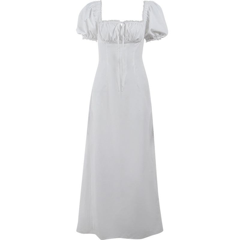 Damen Maxikleid Puffärmel Rüschen Detail Elegant