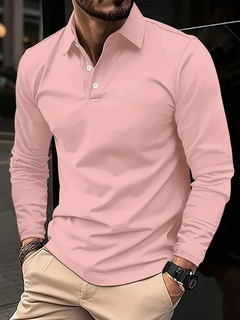 Herren Poloshirt Langarm Stilvoll Knöpfe