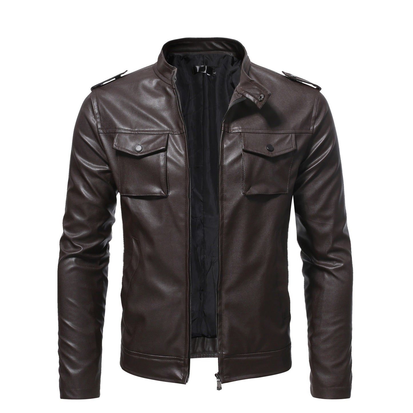 Leder Bikerjacke Herren Schulterpolster Schwarz