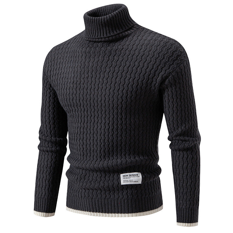 Herren Strickpullover Hochkragen Strukturmuster Modern