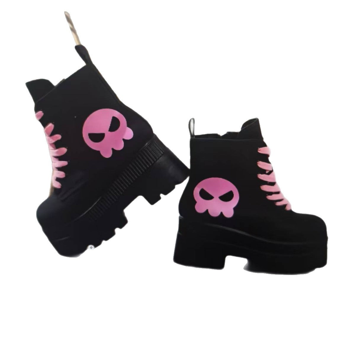 Damen Stiefel Combat Boots Totenkopf Design Schwarz