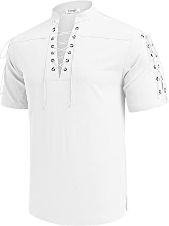 Herren Kurzarmhemd mit Schnürung Lässig Trendy