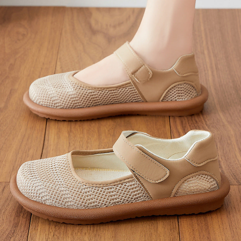 Damen Ballerinas Bequem Elastisch Klettverschluss