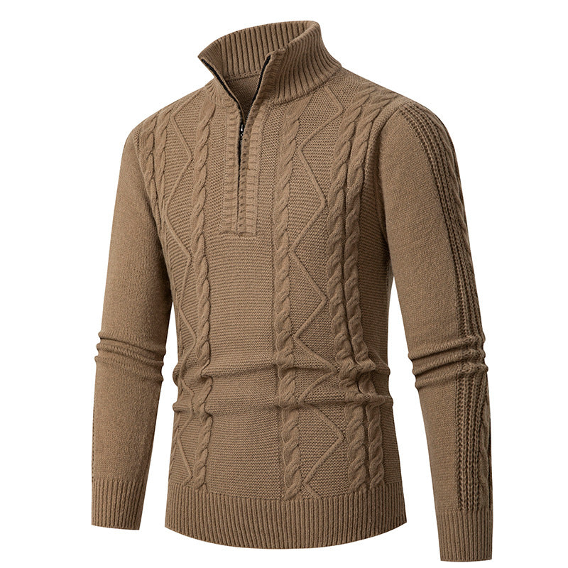 Herren Strickpullover Zopfmuster Hochkragen Modisch Grau