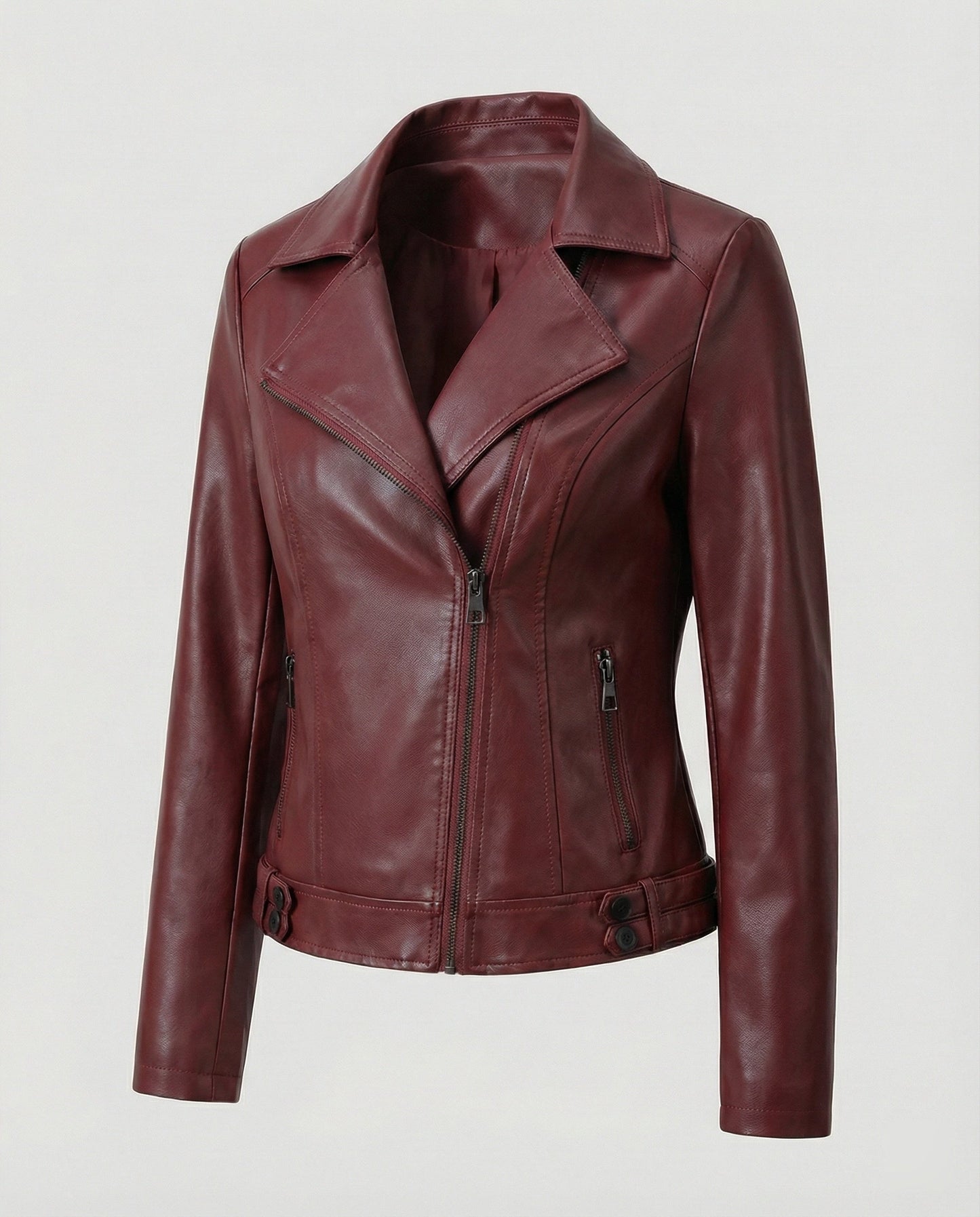 Lederjacke Damen Bikerjacke Asymmetrisch Schwarz