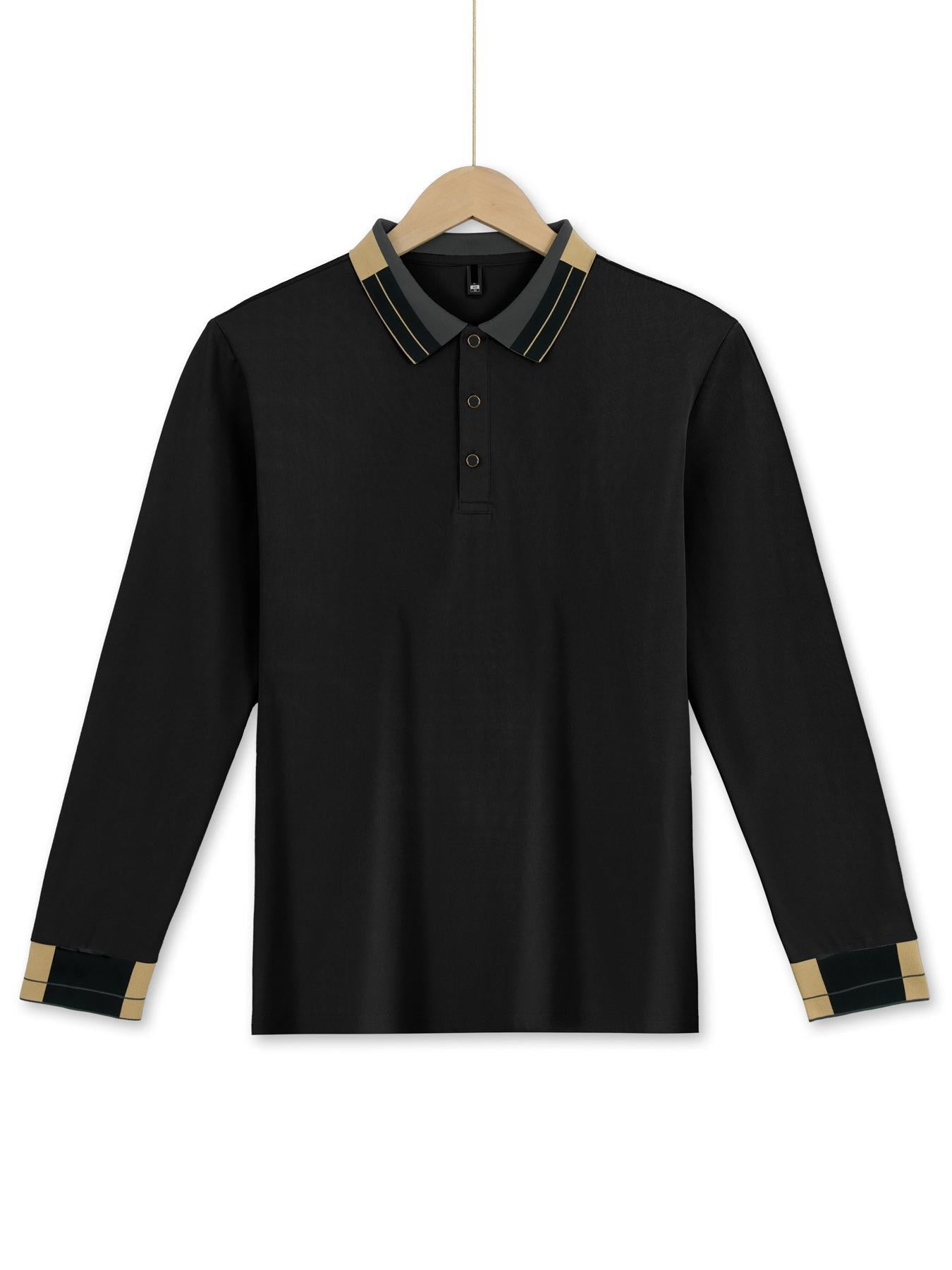 Herren Polohemd Langarm Modern mit Kontrastkragen