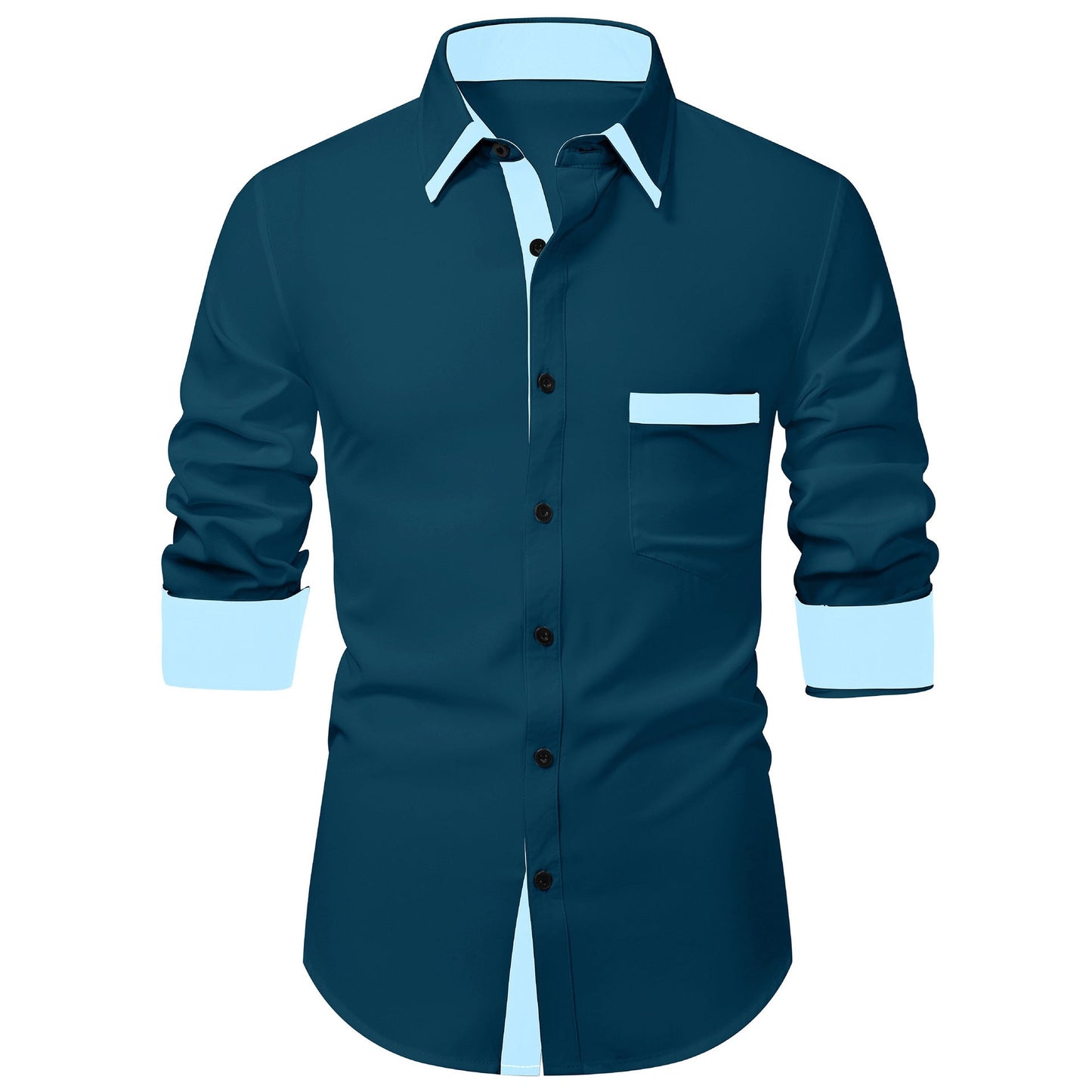 Herren Langarmhemd Elegantes Design Kontrastkragen Modern