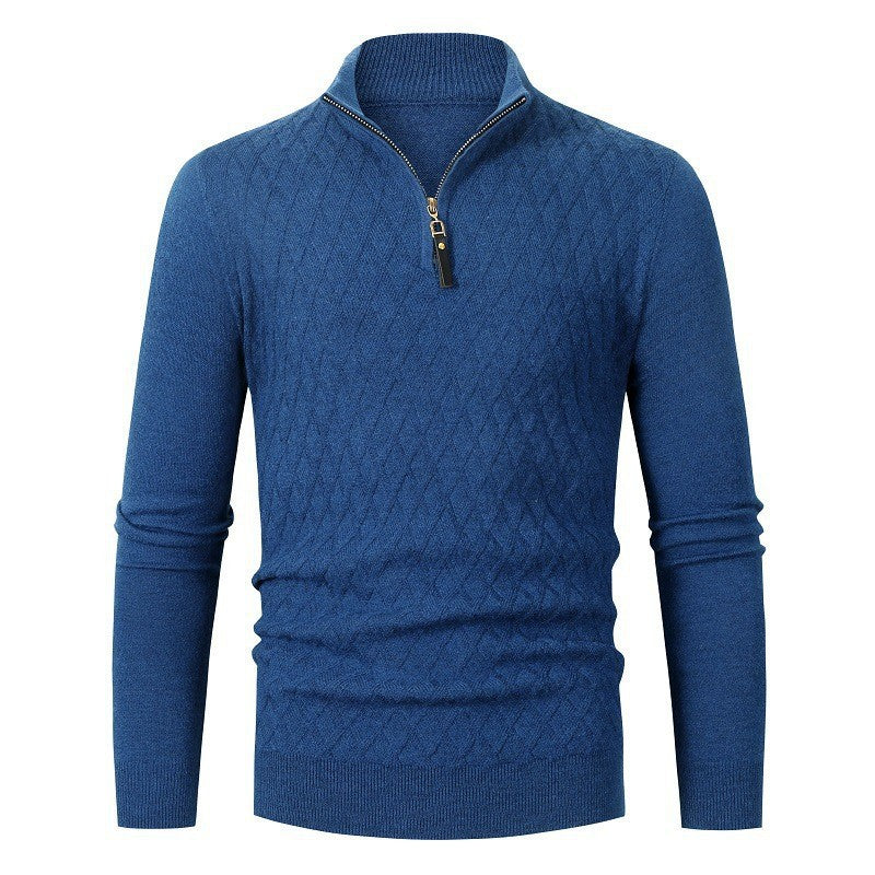 Herren Strickpullover Rautenmuster Reißverschluss Modern