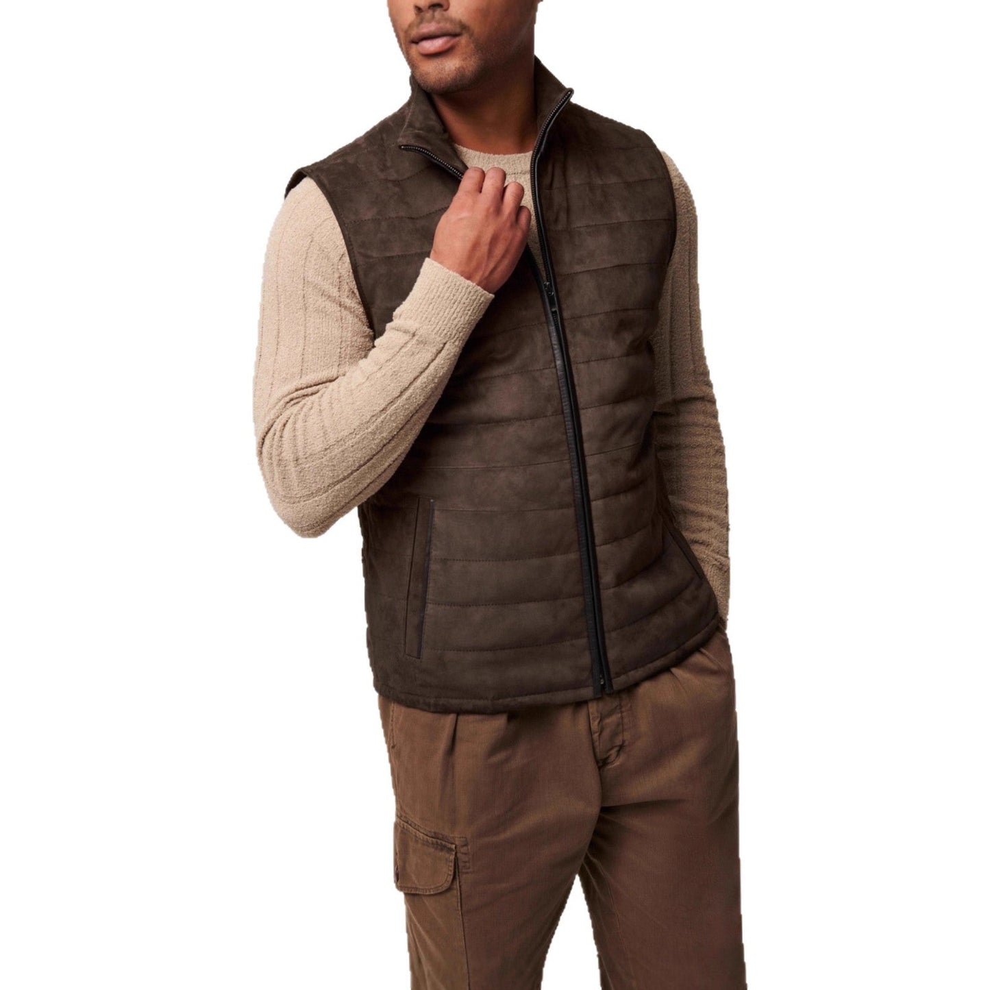 Herren Lederweste Weich Wildleder schwarz Elegant