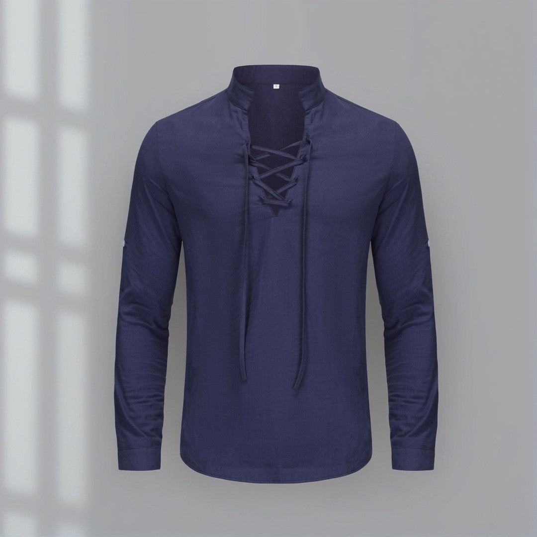 Herren Langarmhemd Modern mit Schnürung Elegant