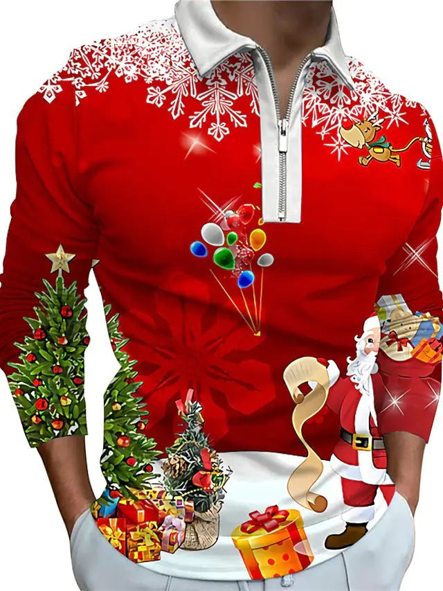 Weihnachtspullover Langarm Herren Festlich Rot Glanzstoff