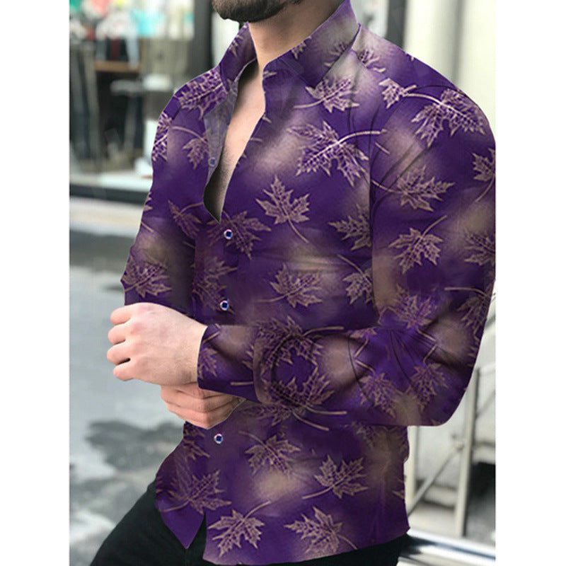 Herren Langarmhemd Modern Blattmuster Elegant Berlin