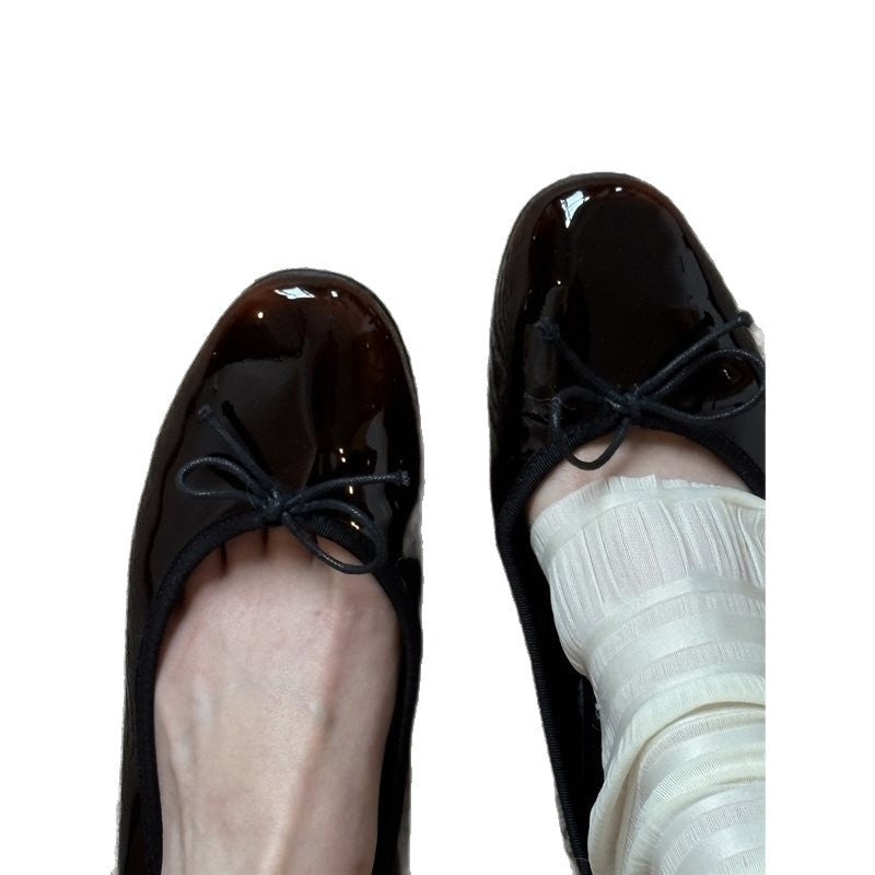 Damen Ballerinas Glänzend Lack Bequem Schnürung