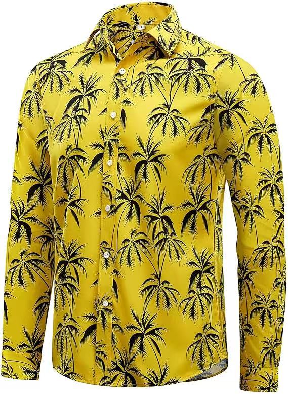 Herren Hemd Langarm Palmenmuster Trendy Sommer