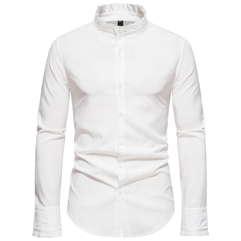 Herren Hemd Langarm Elegantes Rüschenhemd Modern