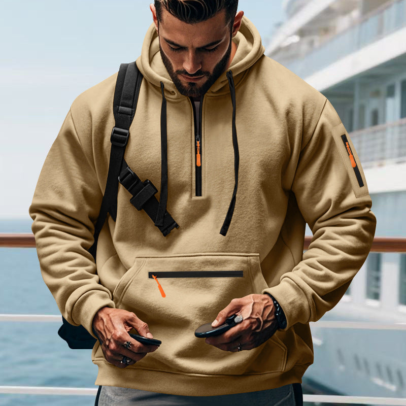 Herren Hoodie Sportlich Reißverschluss Taschen Grau