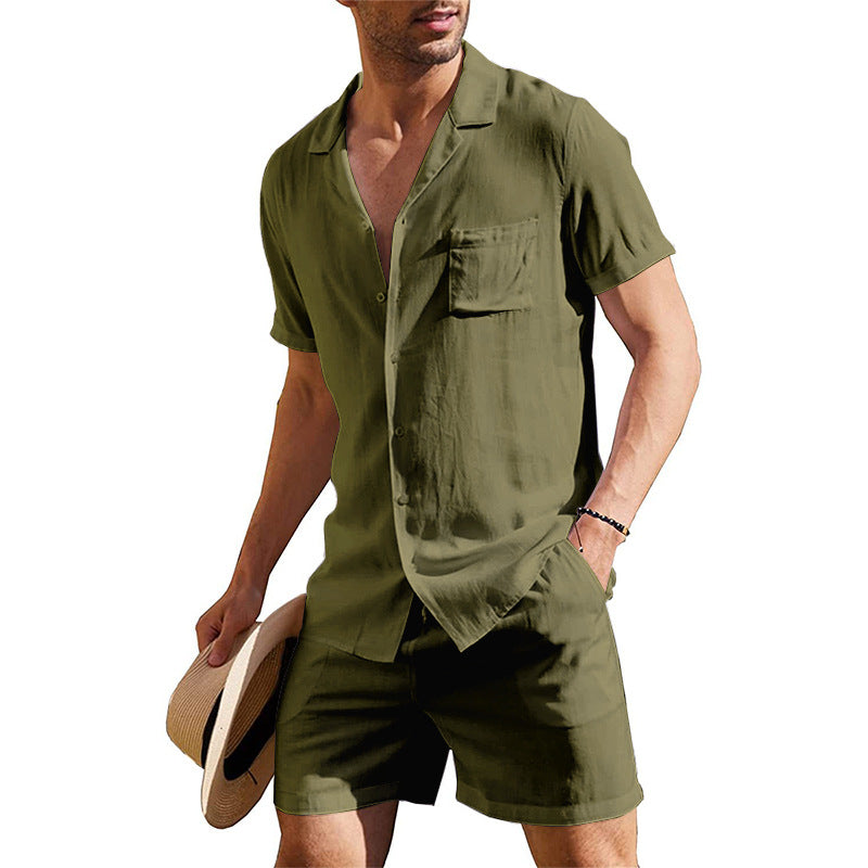 Herren Sommer Set Kurzarm Hemd Shorts Leicht
