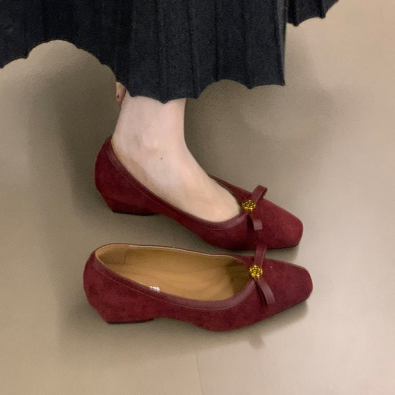 Damen Ballerinas Veloursleder Elegante Schleife