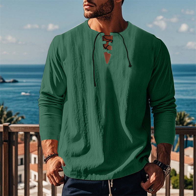 Modernes Langarmshirt mit Schnürung und V-Ausschnitt Berlin-Glamour