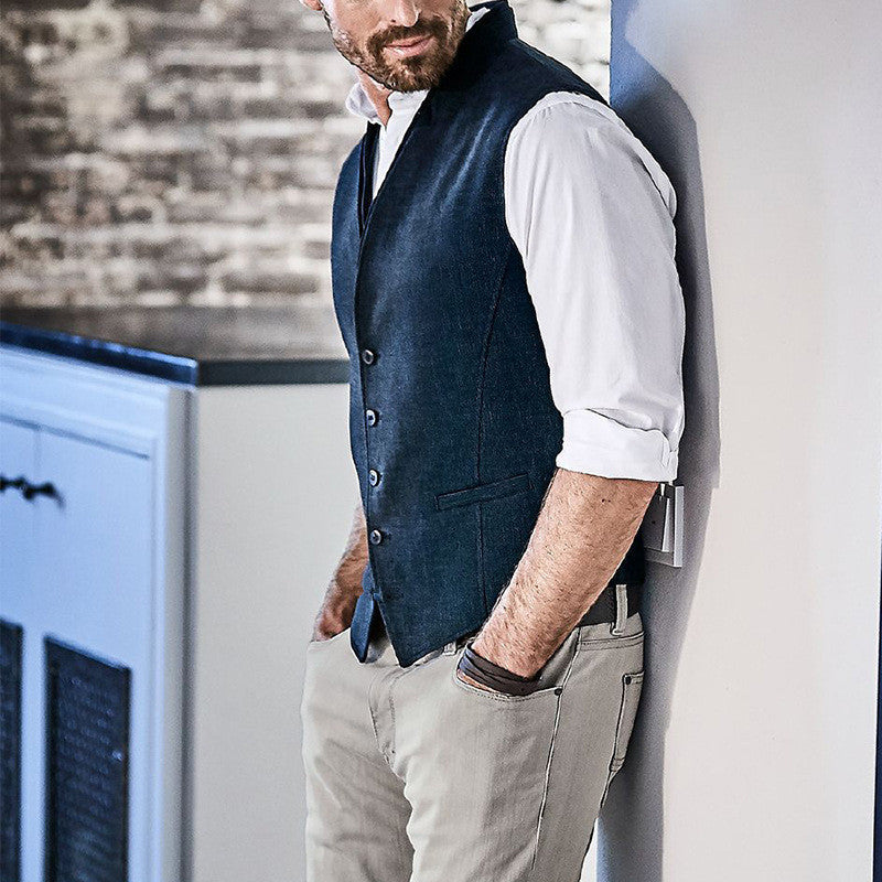 Herren Weste Elegante Slim Fit mit Knöpfen aus Leder