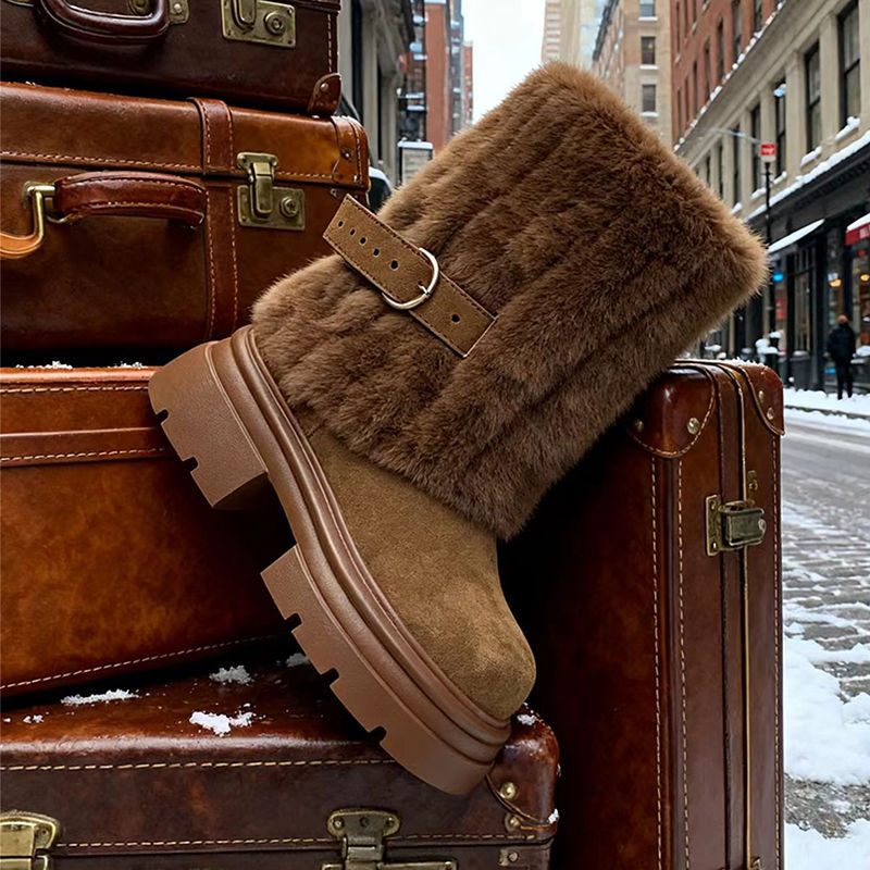 Damen Winterstiefel Warm Kuschelig Fellrobust