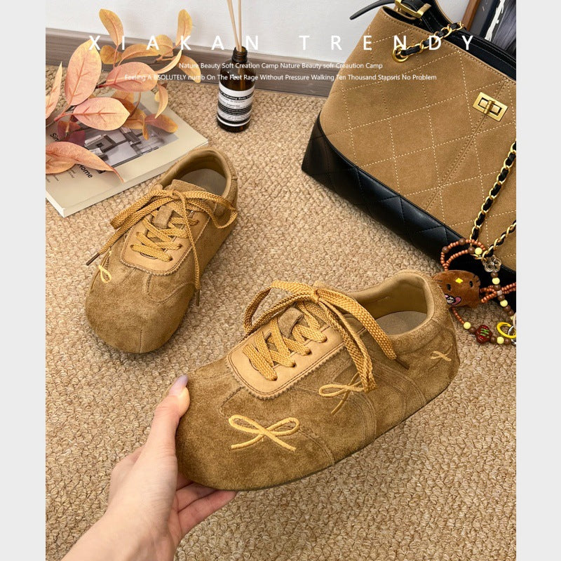 Damen Sneaker Bequem Wildleder Schuhe mit Schleifen