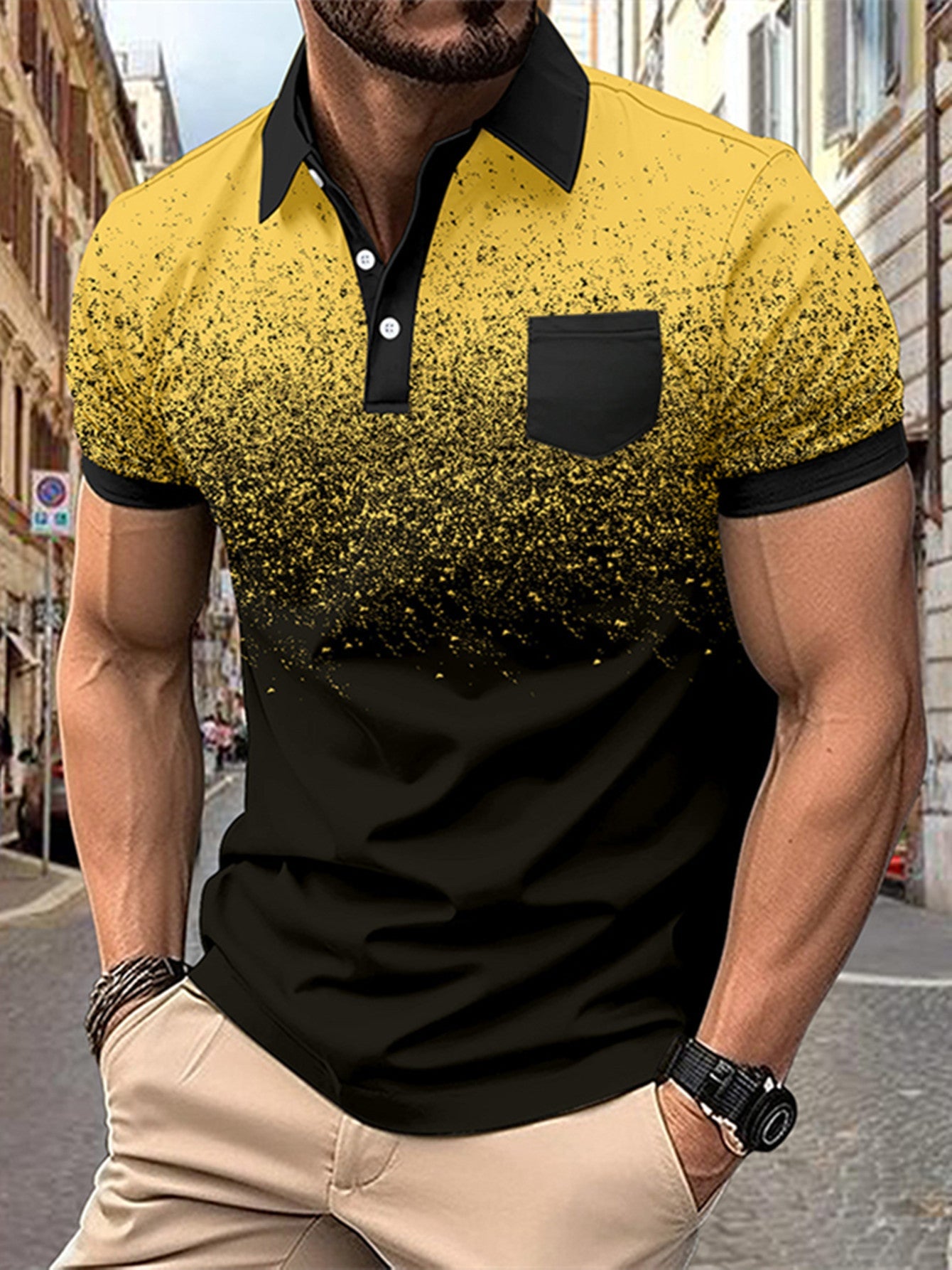 Herren Poloshirt Modern Farbverlauf mit Brusttasche